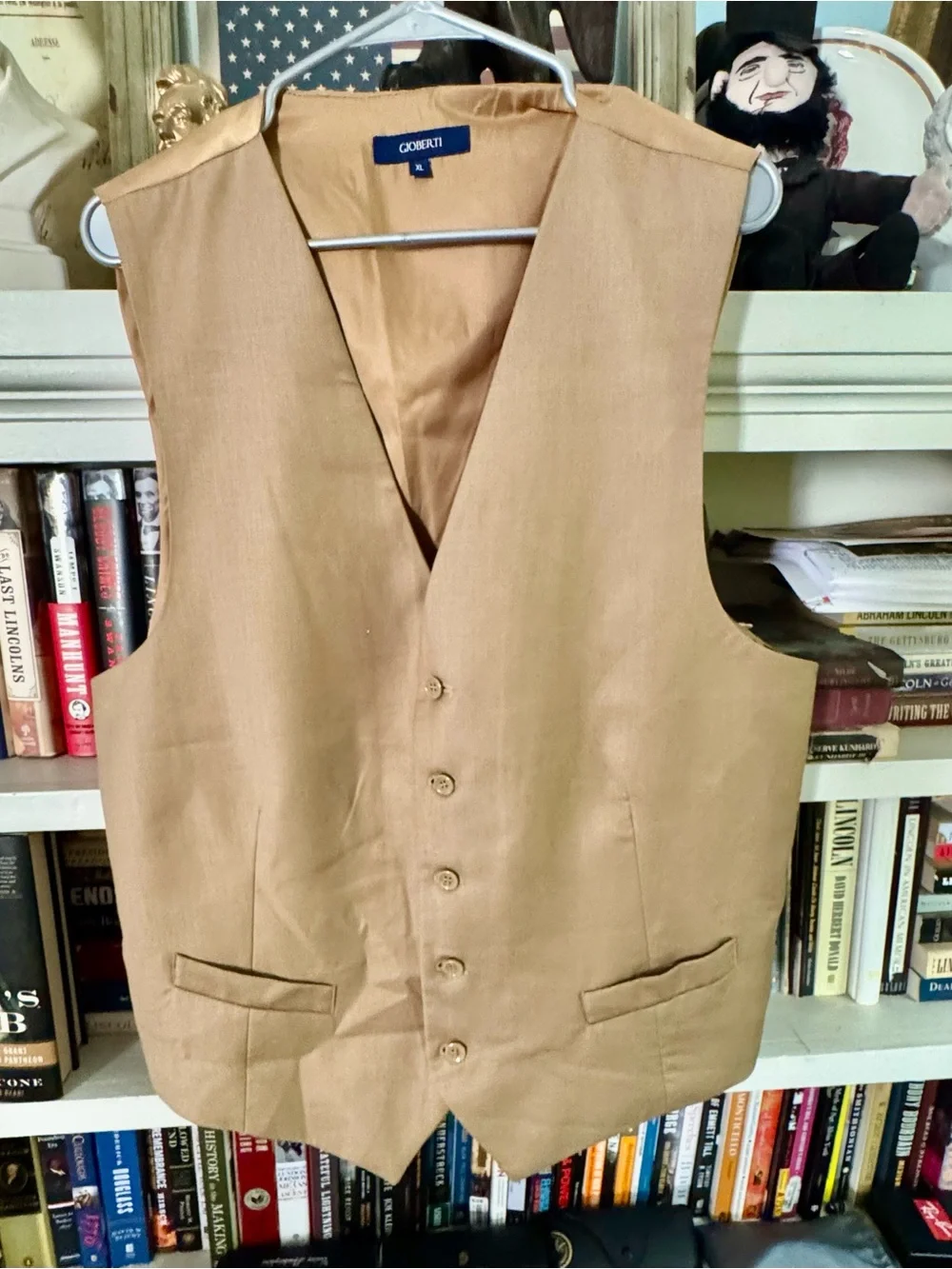 Gioberti Men’s XL Formal Vest Pair: Navy + Khaki 5-Button Adjustable 1=$18/2=$30
